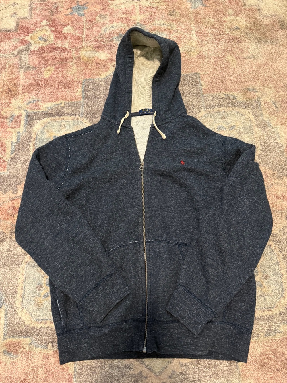 Polo Ralph Lauren Navy Heather Zip-Up Hoodie with Red Pony like New. Size XL